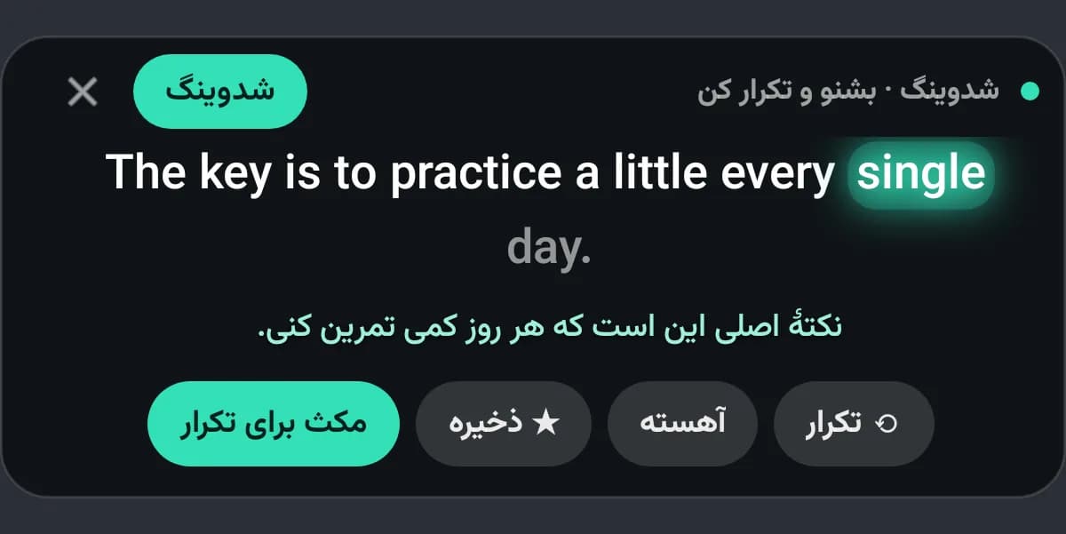 زیرنویس شدوینگ پژواک: جملهٔ انگلیسی با هایلایت کلمهبهکلمه و ترجمهٔ فارسی
